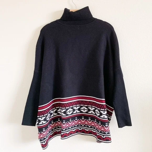 JOSEPH A. Patterned Turtleneck Poncho Sweaters - Picture 4 of 7